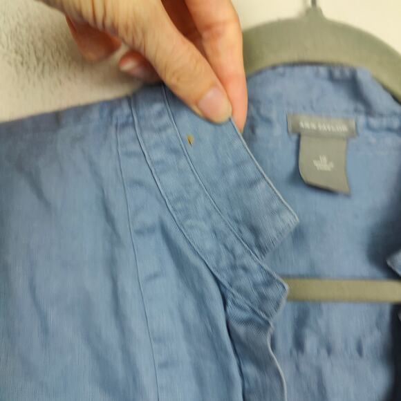 Ann Taylor Linen Top Womens 10 Blue Split Neck 3/4 Sleeve Preppy Beachy Light - Picture 2 of 9